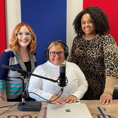 Assistant Vice President Brittany Pope and Clinical Institute Fellow Kristina Ryan with Podcast Host Dr. Sarah sharing important 2023 Institute updates.