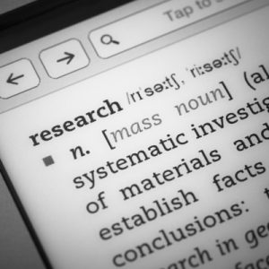 Computer screen showing a part of the definition of research